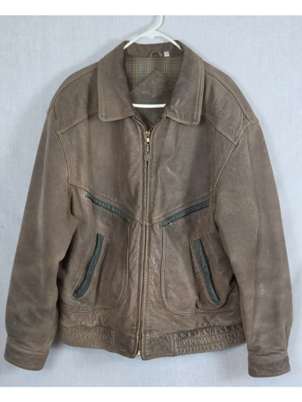Vintage Leather Bomber Jacket Coat Men's L Heavyweight Retro 80s Distressed